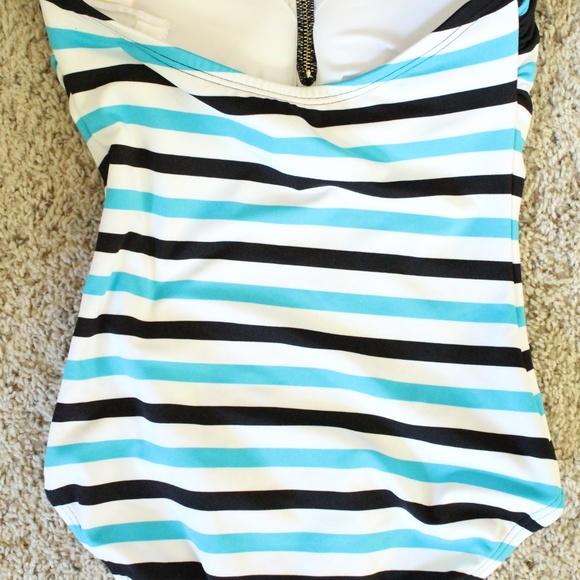 Michael Kors Striped Zip Front One Piece Swimsuit - Picture 4 of 5